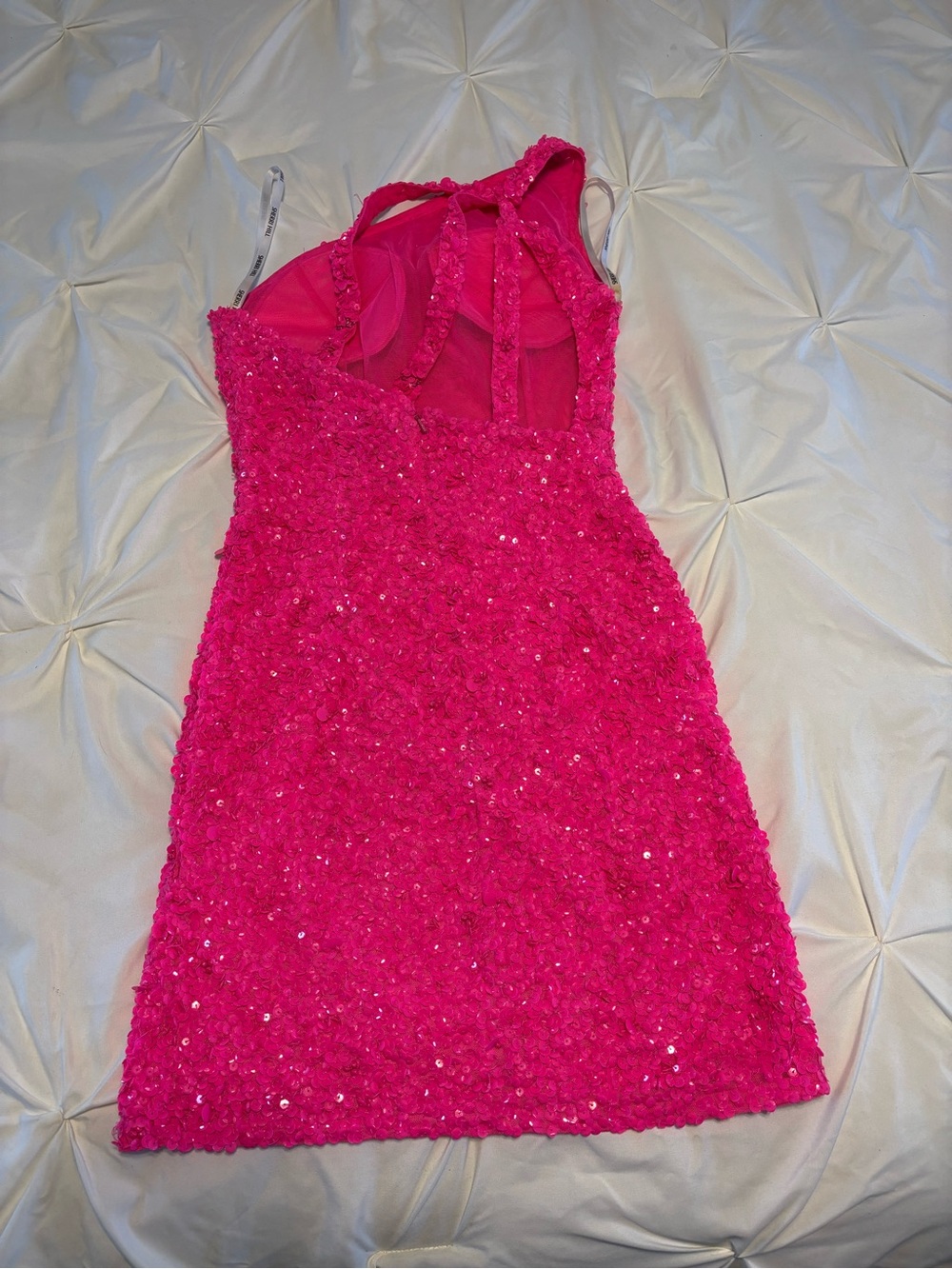 Sherri Hill Neon Pink One-Shoulder Dress - Picture 10 of 13